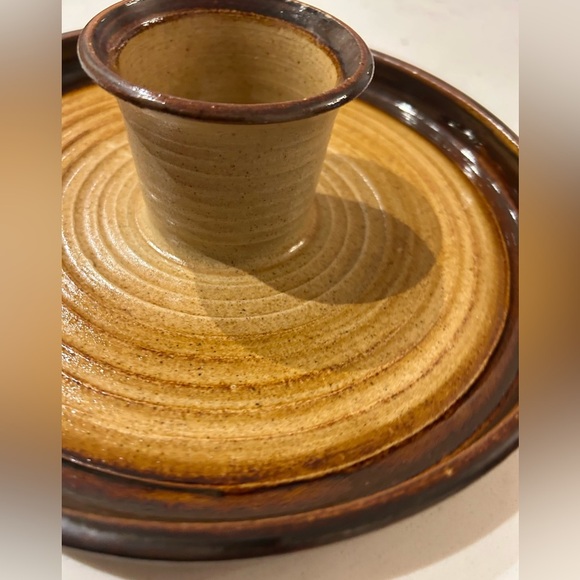 Vintage pottery Chip Dip Platter Serving Tray Appetizer brown  12.5” - Picture 4 of 10